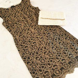 Ralph Lauren Black and Gold Cocktail Dress Ms 12